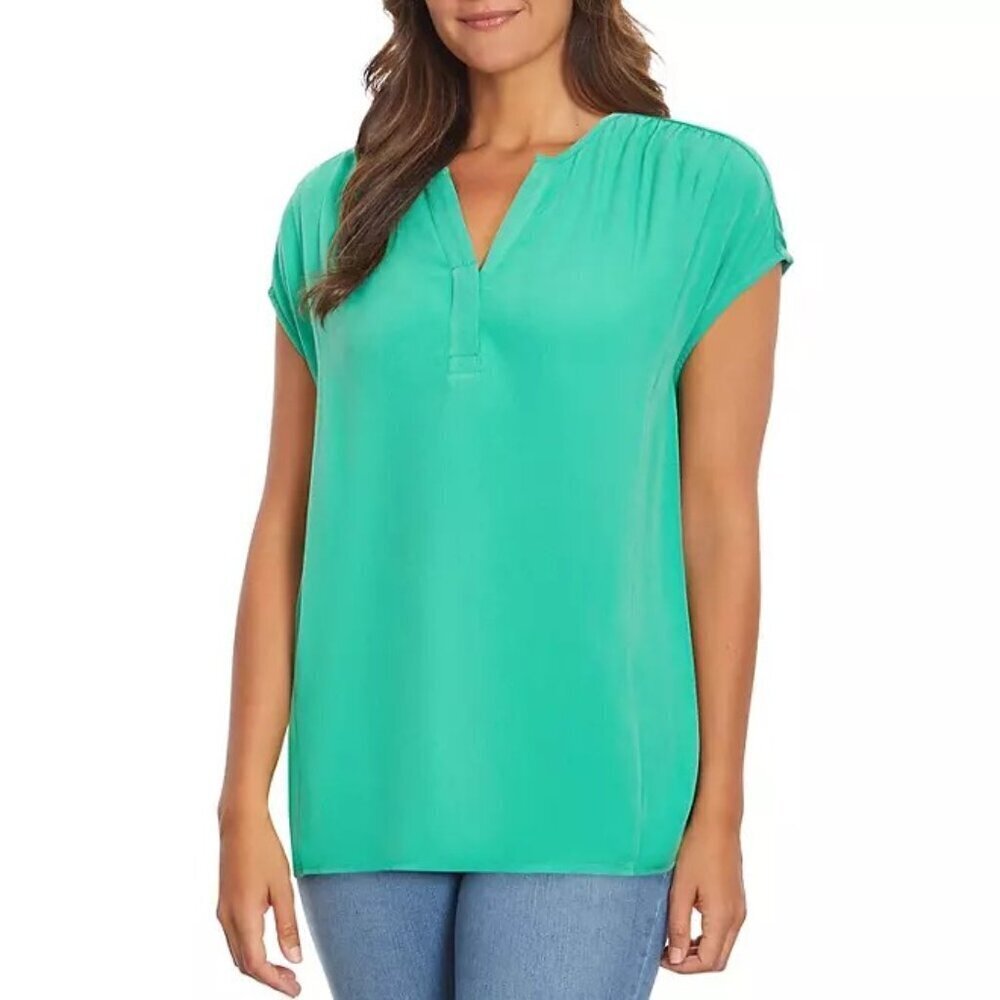 Nine West Jeans Womens Size XXL Short Sleeve Mixed Media Summer Top in Green 976